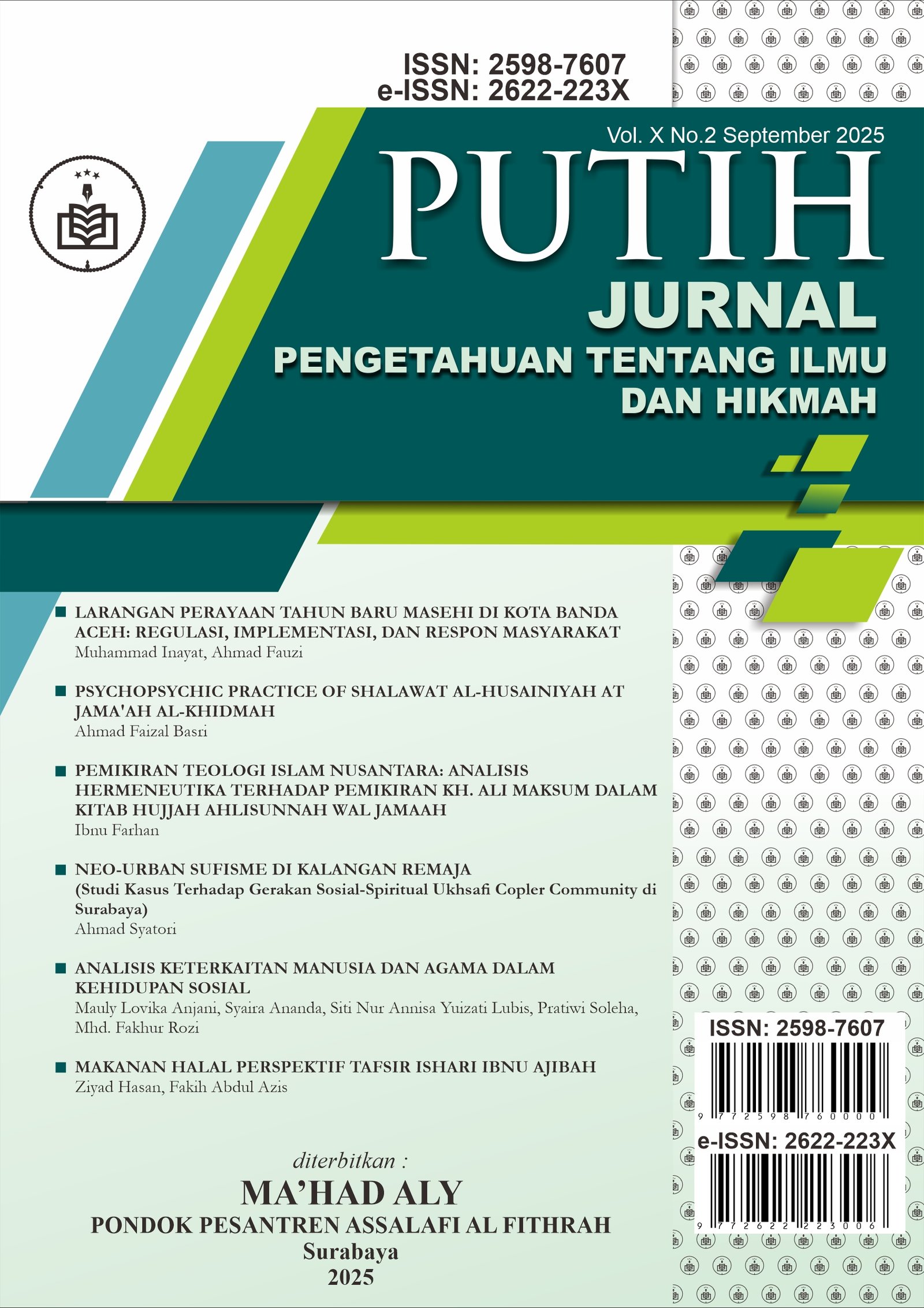 					View Vol. 10 No. 2 (2025): PUTIH: Jurnal Pengetahuan tentang Ilmu dan Hikmah Vol. X No. II
				