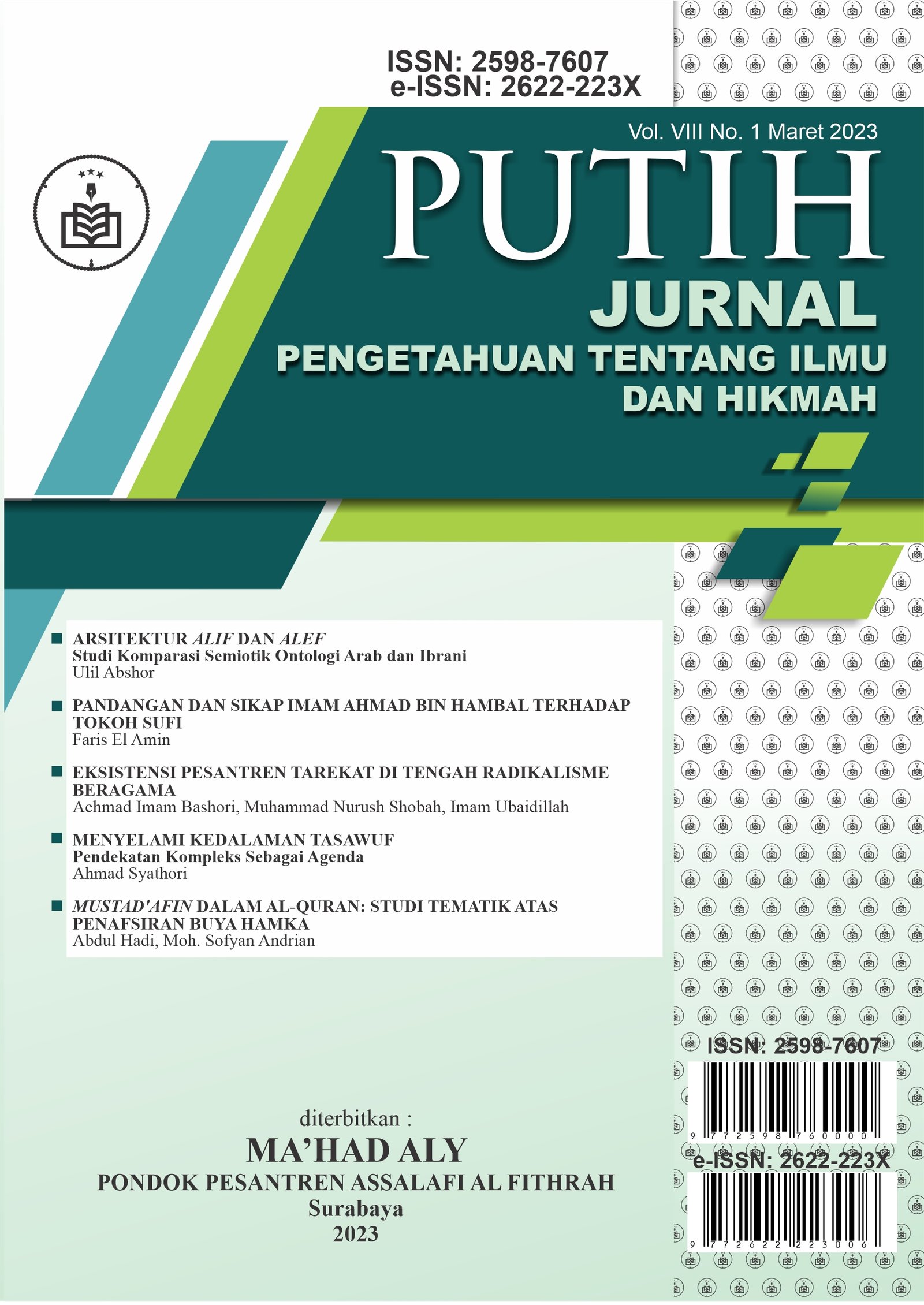 					View Vol. 8 No. 1 (2023): PUTIH: Jurnal Pengetahuan tentang Ilmu dan Hikmah Vol. VIII No. 1
				